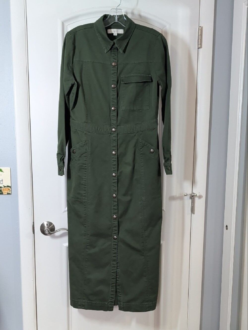 LOFT Olive Green Maxi Shirt Dress - Size 8